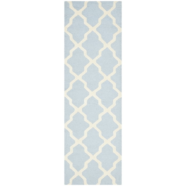 SAFAVIEH Cambridge Liam Geometric Wool Runner Rug, Light Blue/Ivory, 2'6" x 14'
