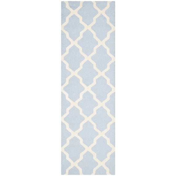 SAFAVIEH Cambridge Liam Geometric Wool Runner Rug, Light Blue/Ivory, 2'6" x 16'