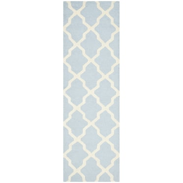 SAFAVIEH Cambridge Liam Geometric Wool Runner Rug, Light Blue/Ivory, 2'6" x 18'