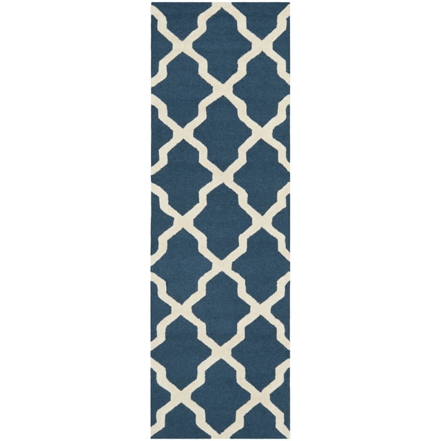 SAFAVIEH Cambridge Liam Geometric Wool Runner Rug, Navy Blue/Ivory, 2'6" x 18'