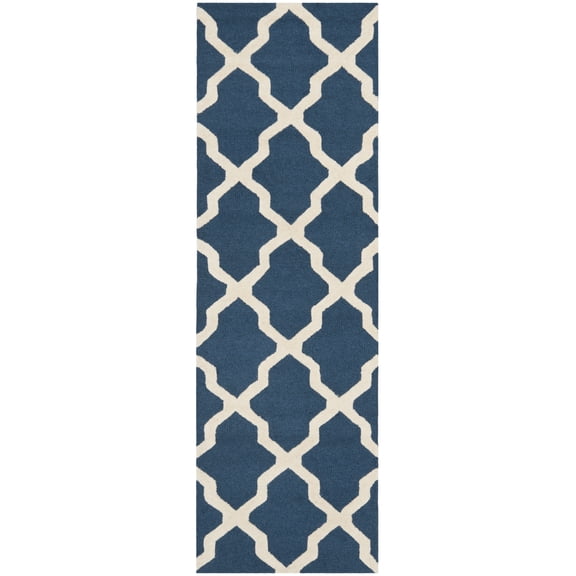 SAFAVIEH Cambridge Liam Geometric Wool Runner Rug, Navy Blue/Ivory, 2'6" x 8'