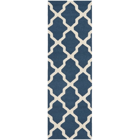 SAFAVIEH Cambridge Liam Geometric Wool Runner Rug, Navy Blue/Ivory, 2'6" x 8'