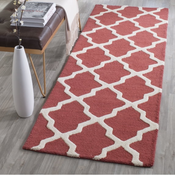 SAFAVIEH Cambridge Liam Geometric Wool Runner Rug, Rust/Ivory, 2'6" x 10'