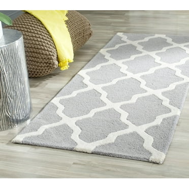 SAFAVIEH Cambridge Liam Geometric Wool Runner Rug, Silver/Ivory, 2'6" x 18'