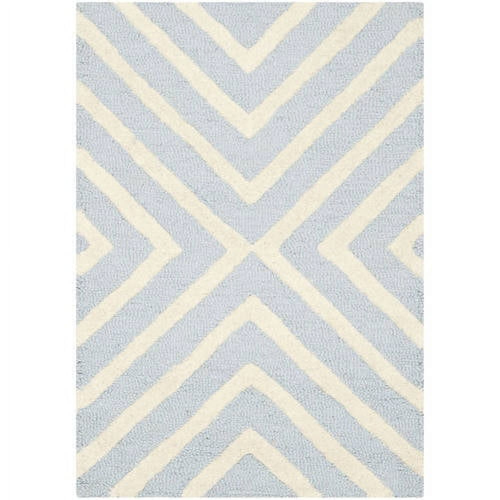 Light Blue and Ivory Hand-Tufted Wool Area Rug