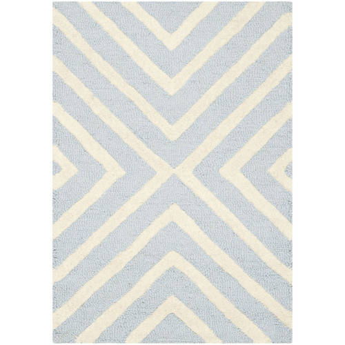 Light Blue and Ivory Hand-Tufted Wool Area Rug