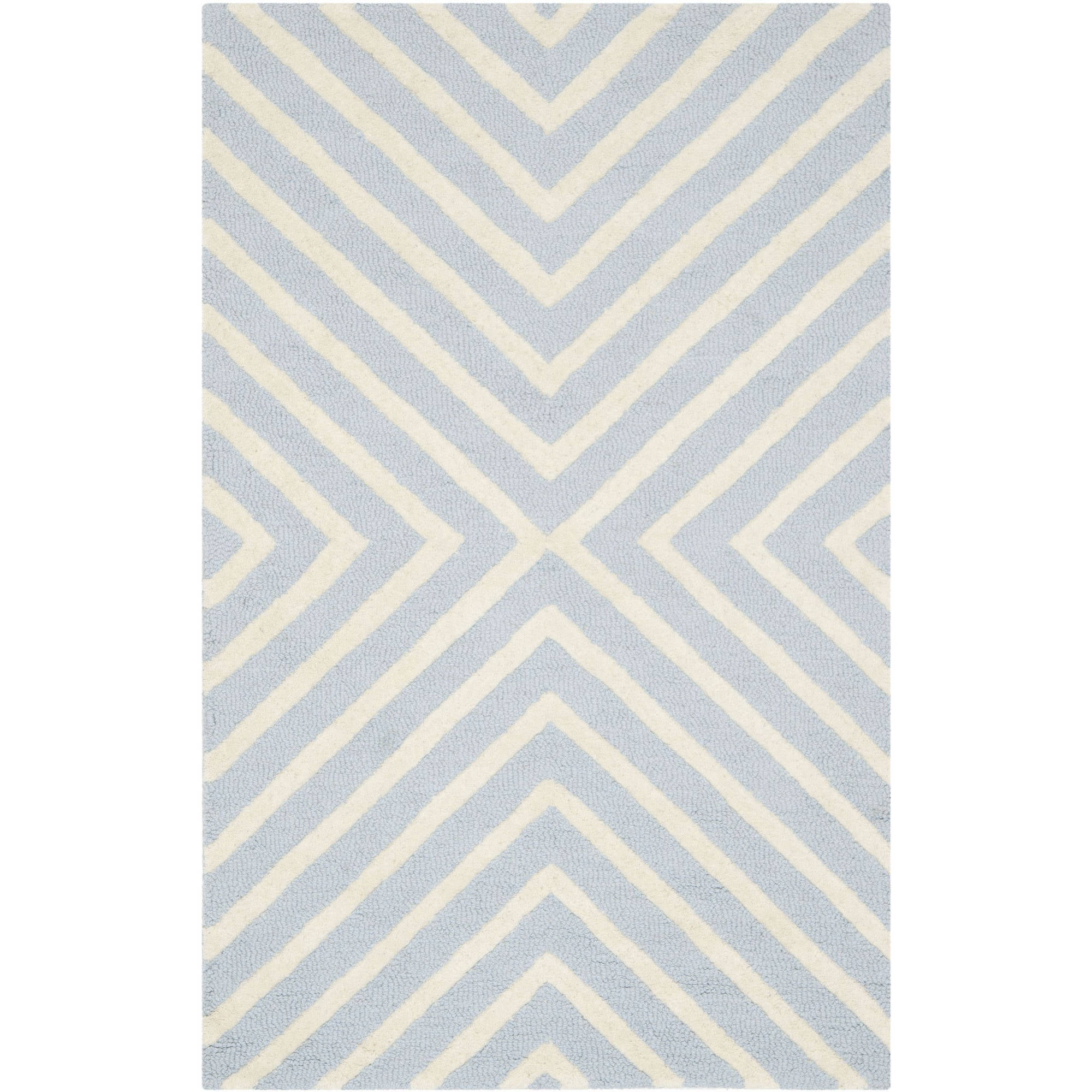 Light Blue and Ivory Hand-Tufted Wool Area Rug, 3' x 5'