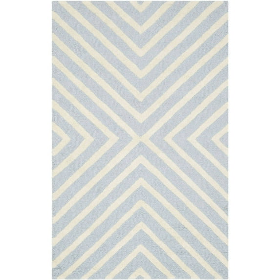 SAFAVIEH Cambridge Lilly Diamond Striped Wool Area Rug, Light Blue/Ivory, 3' x 5'