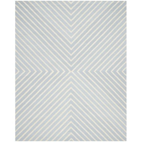 SAFAVIEH Cambridge Lilly Diamond Striped Wool Area Rug, Light Blue/Ivory, 4' x 4' Round