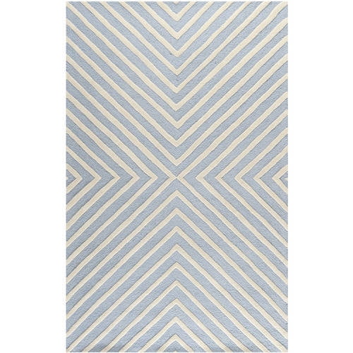 Hand-tufted Light Blue/Ivory Wool Square Rug - 4' x 4'