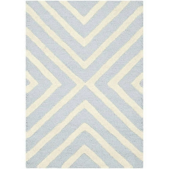 SAFAVIEH Cambridge Lilly Diamond Striped Wool Area Rug, Light Blue/Ivory, 6' x 6' Round