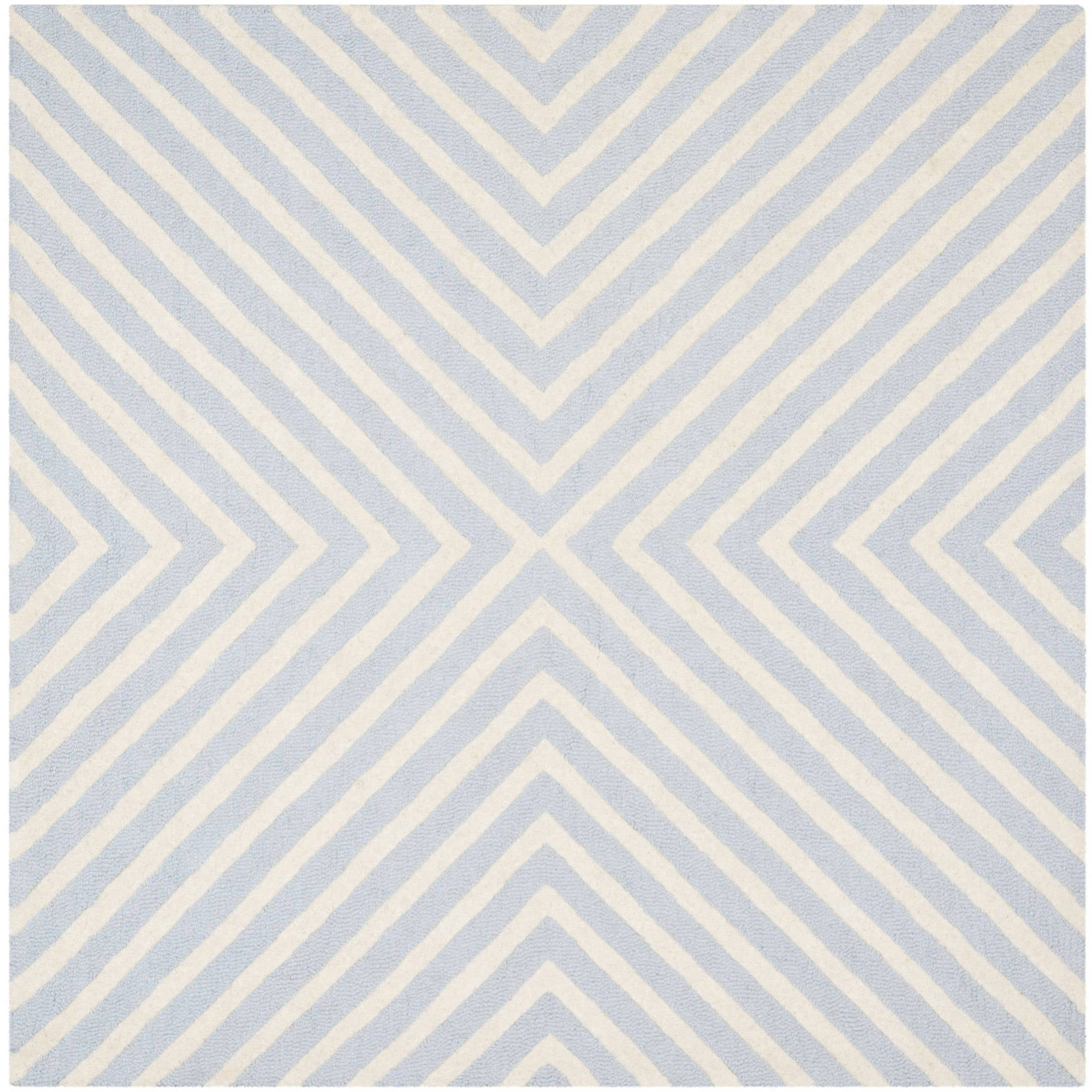 Handmade Light Blue Ivory Wool 6' Square Tufted Area Rug