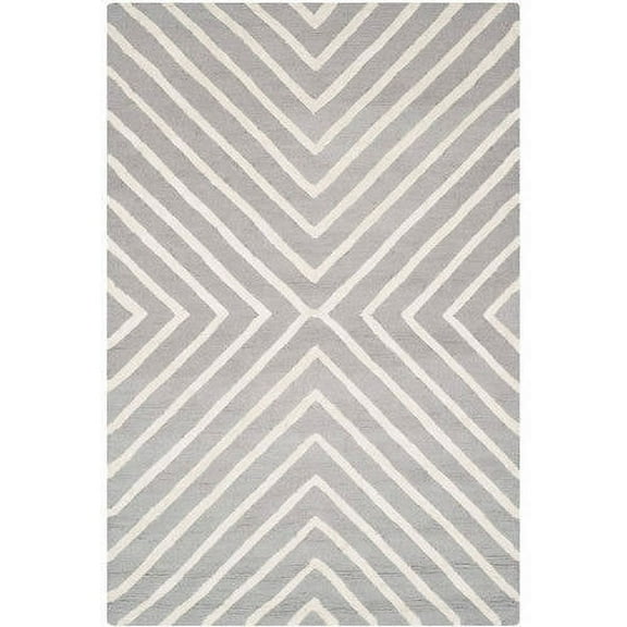 SAFAVIEH Cambridge Lilly Diamond Striped Wool Area Rug, Silver/Ivory, 3' x 5'