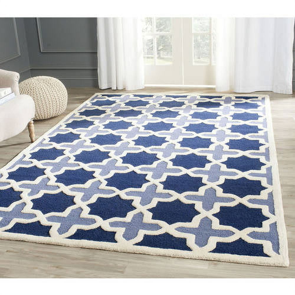 Handmade Blue and Ivory Wool Geometric Area Rug, 10' x 14'