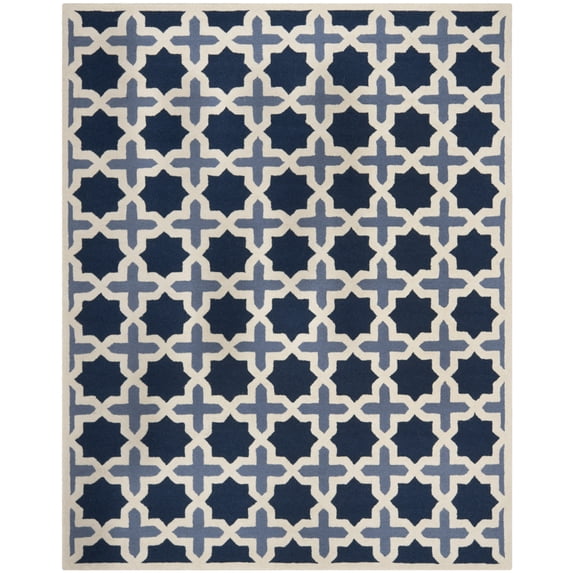 SAFAVIEH Cambridge Lincoln Geometric Wool Area Rug, Blue/Ivory, 11' x 15'