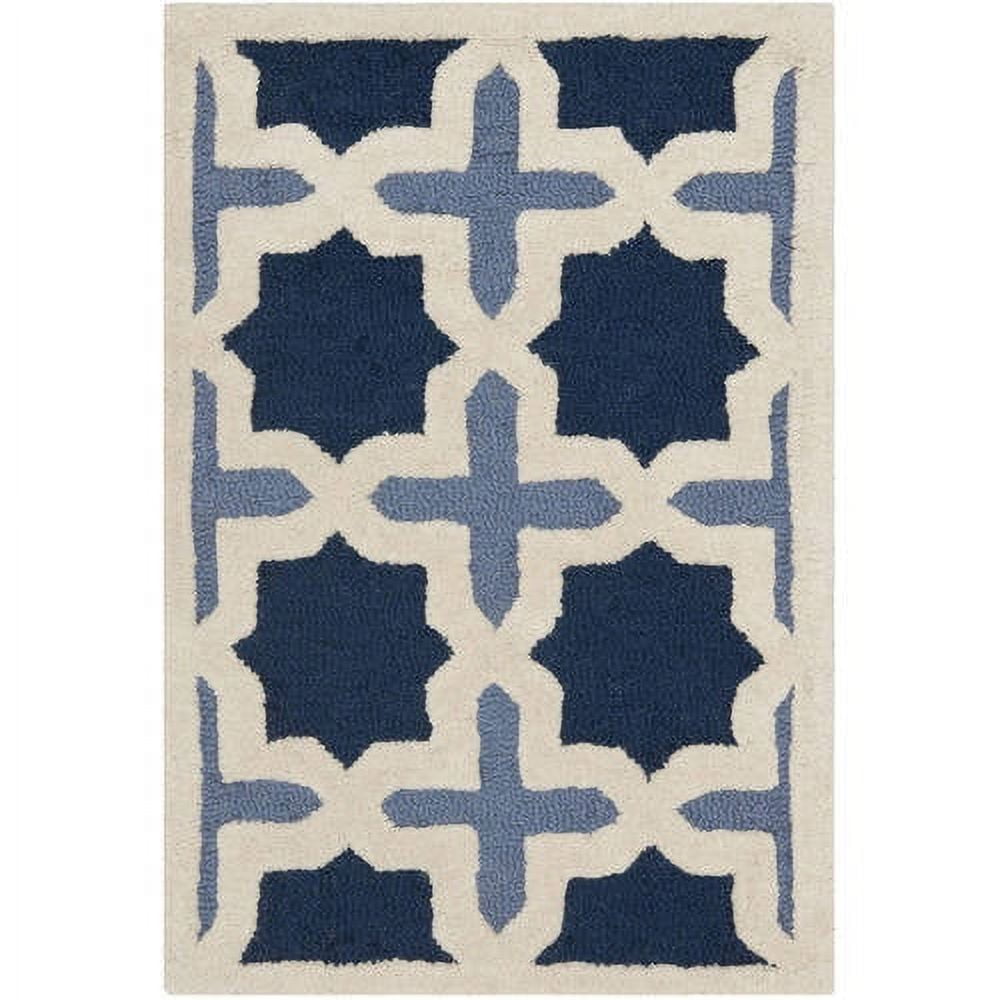 Ivory and Blue Geometric Hand-Tufted Wool Area Rug