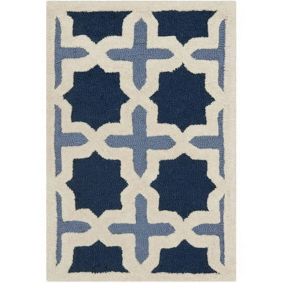 SAFAVIEH Cambridge Lincoln Geometric Wool Area Rug, Blue/Ivory, 2'6" x 4'