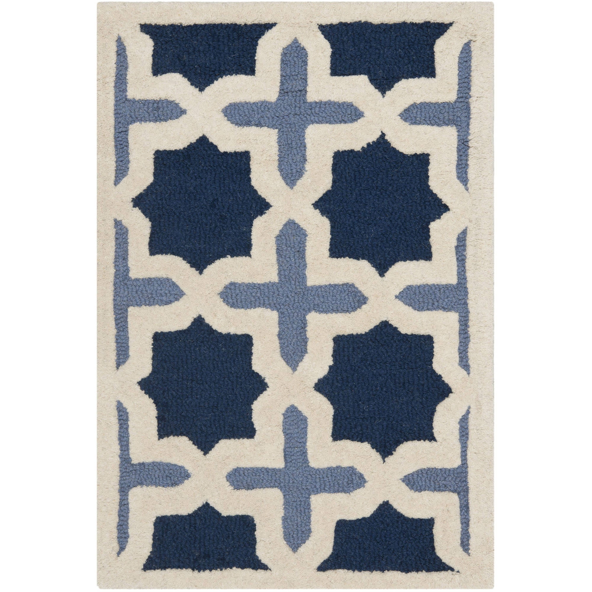 Handmade Blue and Ivory Geometric Wool Area Rug, 2' x 3'
