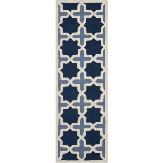 SAFAVIEH Cambridge Lincoln Geometric Wool Runner Rug, Blue/Ivory, 2'6" x 10'