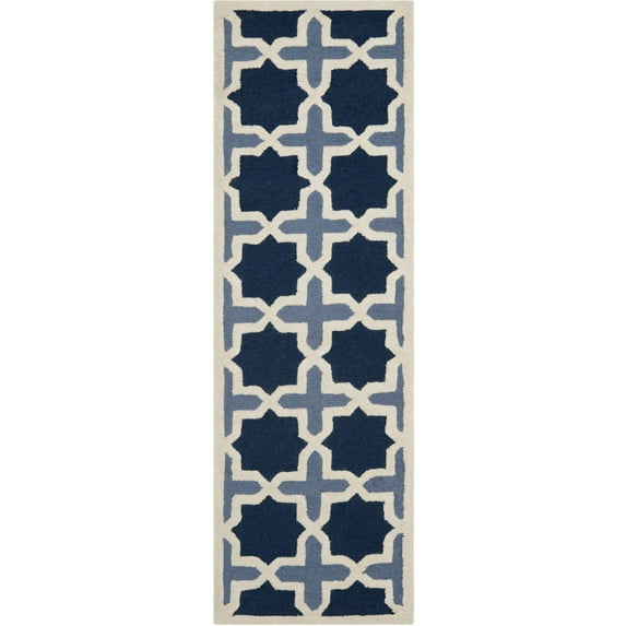 SAFAVIEH Cambridge Lincoln Geometric Wool Runner Rug, Blue/Ivory, 2'6" x 8'
