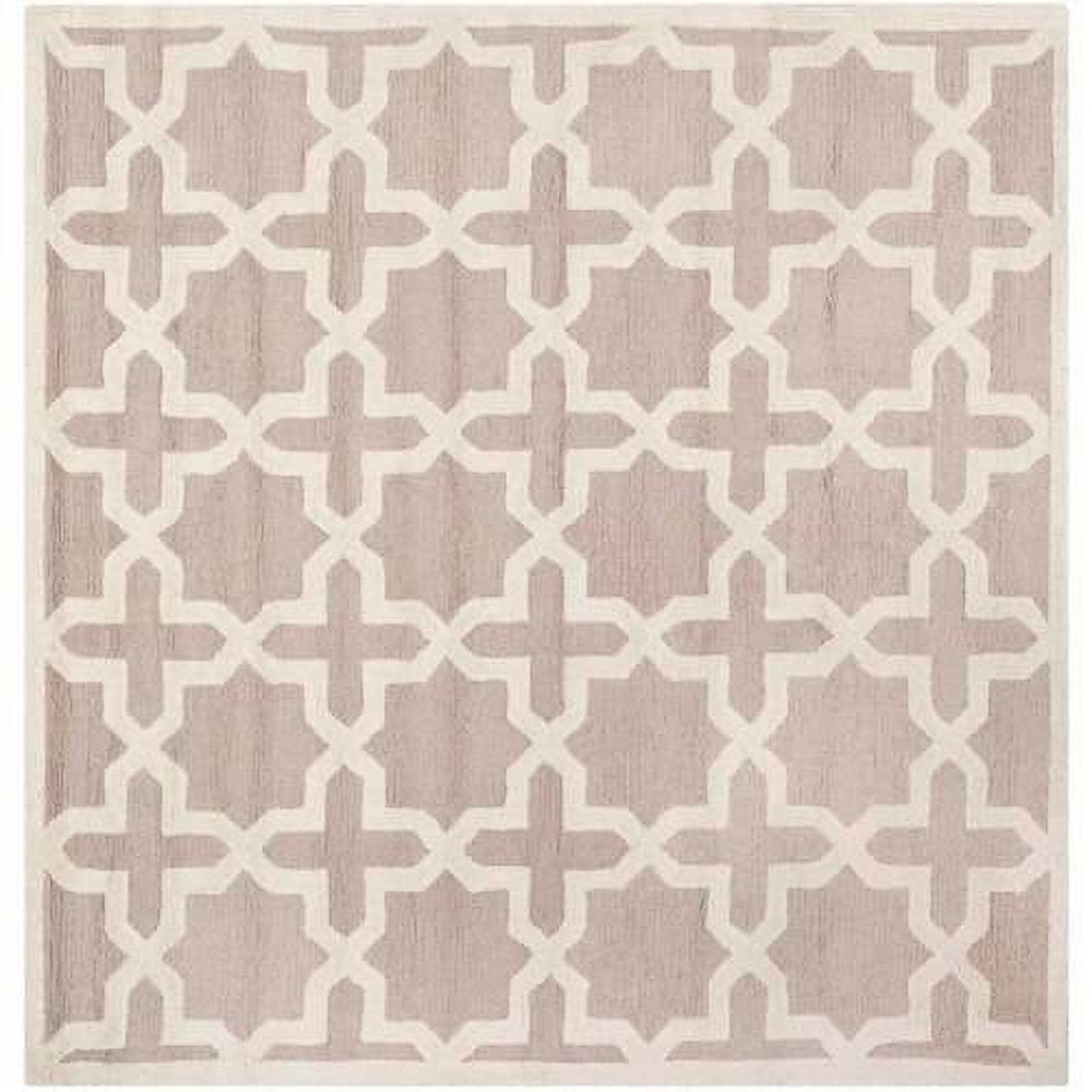 Handmade Cambridge Square Tufted Wool Rug in Beige/Ivory, 6'x6'