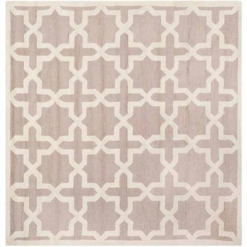 Handmade Cambridge Square Tufted Wool Rug in Beige/Ivory, 6'x6'