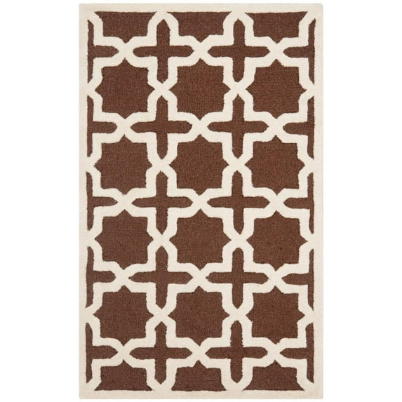 SAFAVIEH Cambridge Liz Geometric Wool Area Rug, Dark Brown/Ivory, 4' x 6'