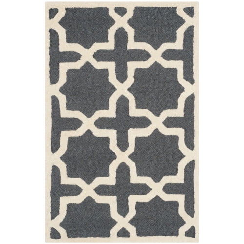 SAFAVIEH Cambridge Liz Geometric Wool Area Rug, Dark Grey/Ivory, 8' x 8' Square