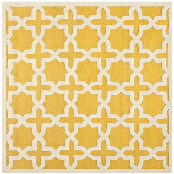 SAFAVIEH Cambridge Liz Geometric Wool Area Rug, Gold/Ivory, 10' x 10' Square