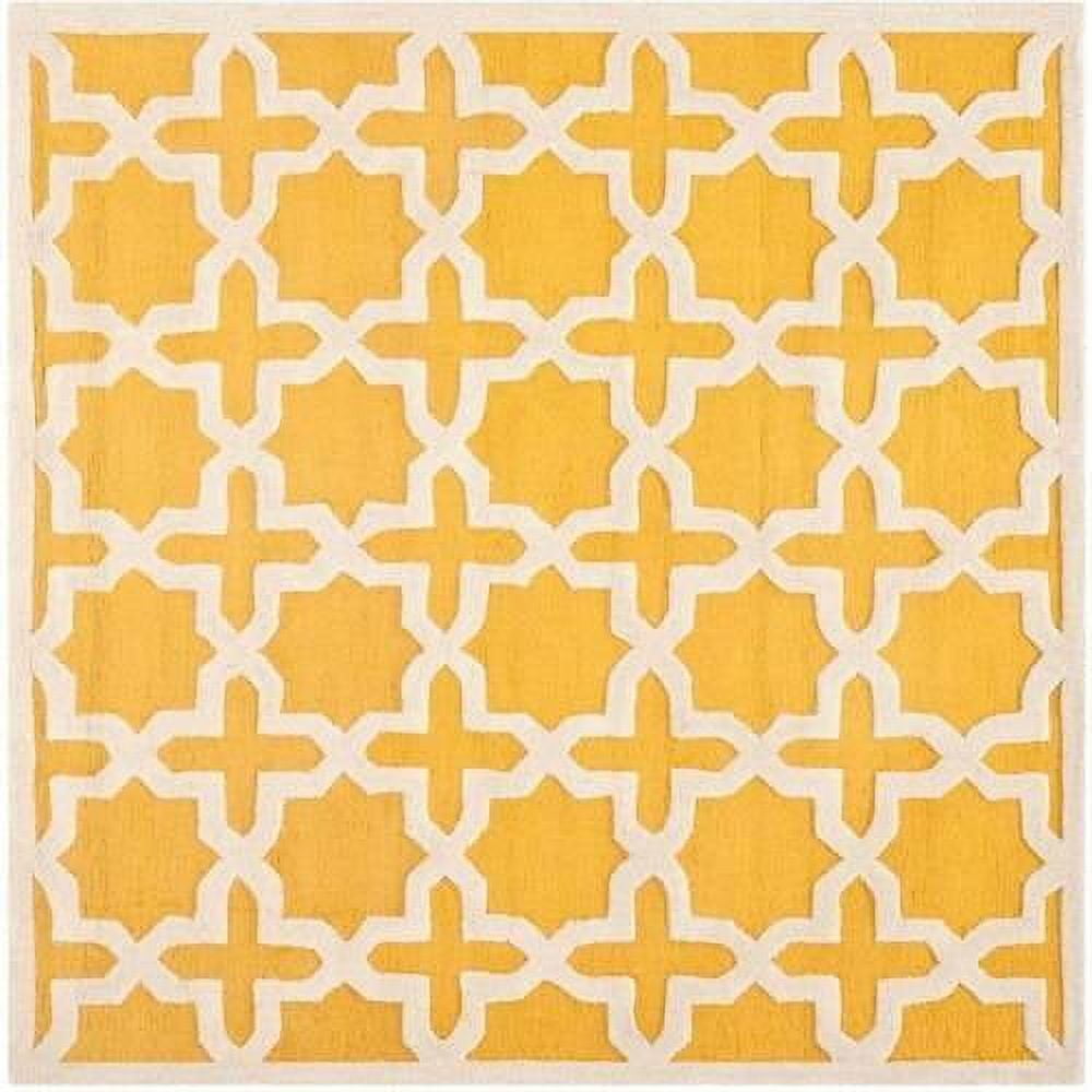 Gold and Ivory Hand-Tufted Wool Geometric 6' Square Rug