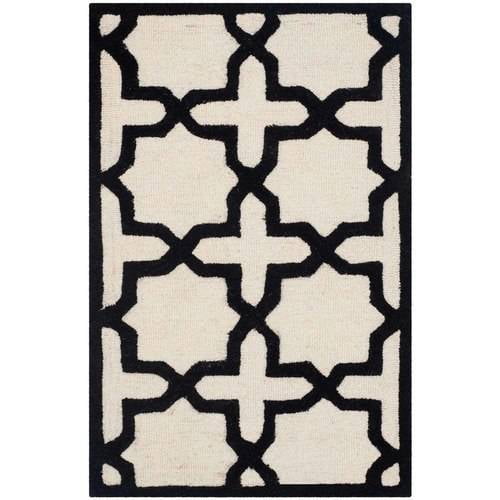 Hand-Tufted Black and Ivory Wool Area Rug, 2'6" x 4'