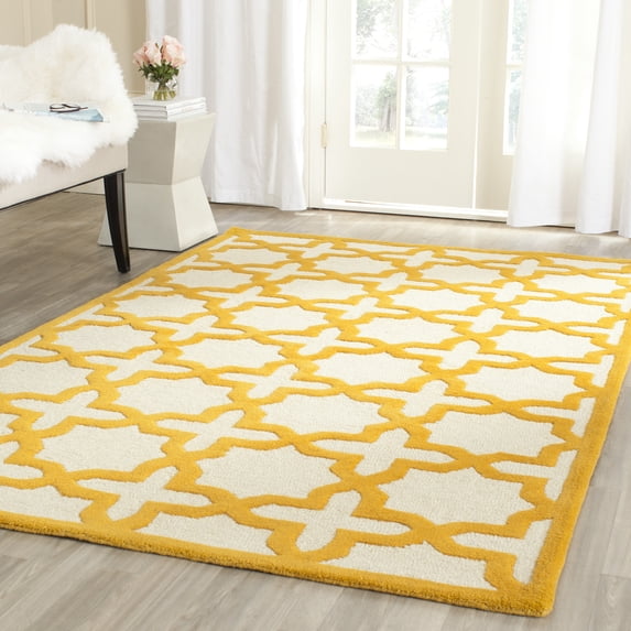 SAFAVIEH Cambridge Liz Geometric Wool Area Rug, Ivory/Gold, 9' x 12'