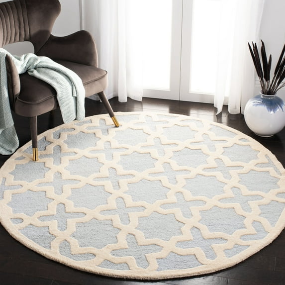 SAFAVIEH Cambridge Liz Geometric Wool Area Rug, Ivory/Light Green, 6' x 6' Round