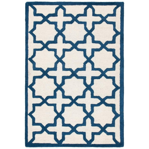 SAFAVIEH Cambridge Liz Geometric Wool Area Rug, Ivory/Navy, 4' x 6'