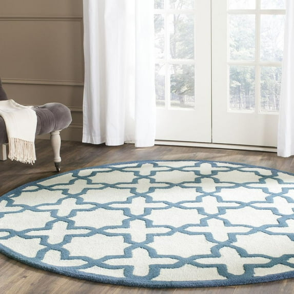SAFAVIEH Cambridge Liz Geometric Wool Area Rug, Ivory/Navy, 6' x 6' Round