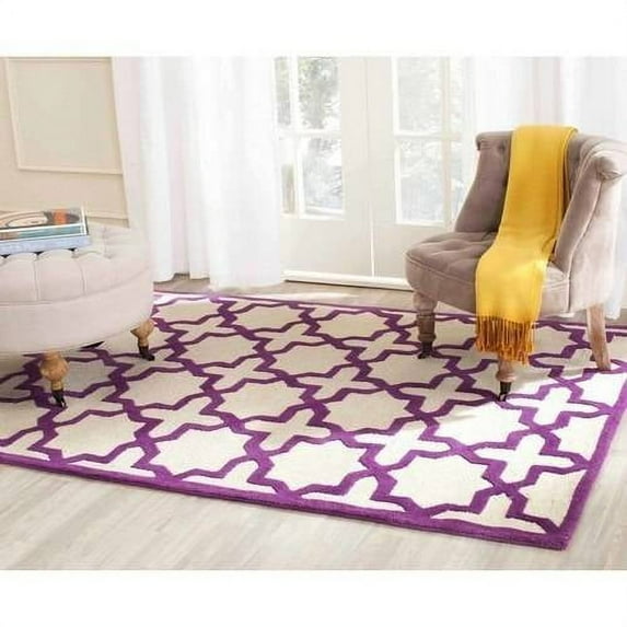SAFAVIEH Cambridge Liz Geometric Wool Area Rug, Ivory/Purple, 8' x 10'