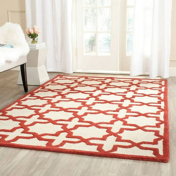 SAFAVIEH Cambridge Liz Geometric Wool Area Rug, Ivory/Rust, 4' x 6'