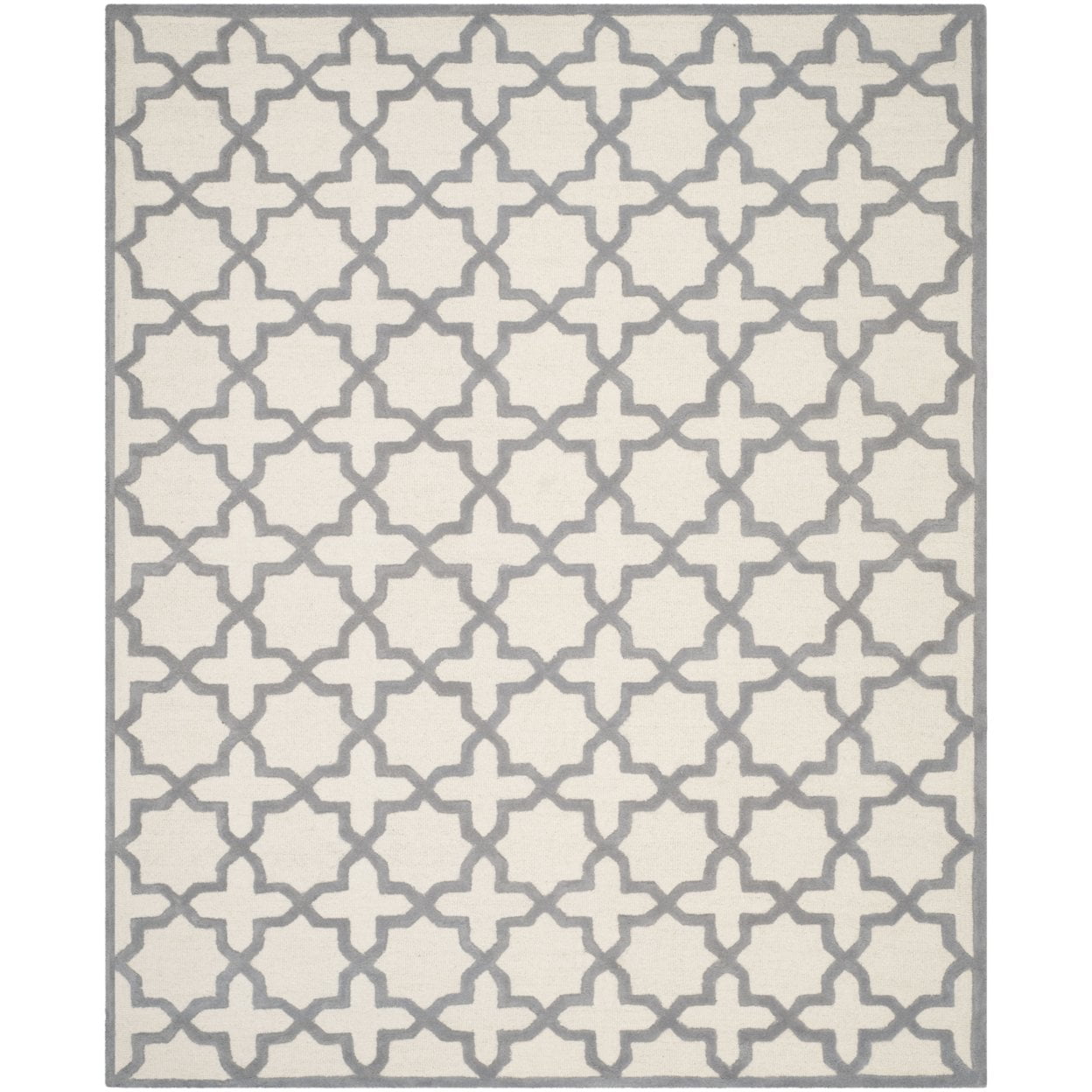 Hand-Tufted Ivory and Silver Geometric Wool 5' x 8' Rug