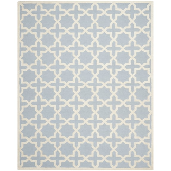SAFAVIEH Cambridge Liz Geometric Wool Area Rug, Light Blue/Ivory, 12' x 18'