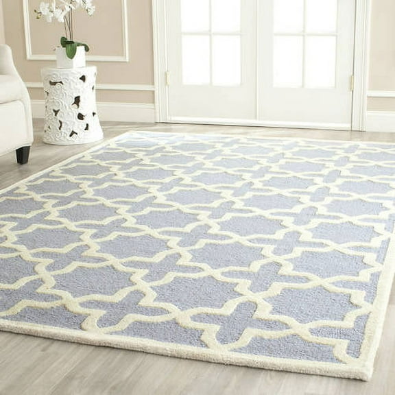 SAFAVIEH Cambridge Liz Geometric Wool Area Rug, Light Blue/Ivory, 8' x 8' Square