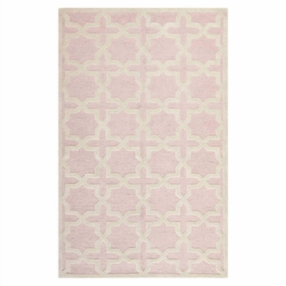 SAFAVIEH Cambridge Liz Geometric Wool Area Rug, Light Pink/Ivory, 6' x 6' Square