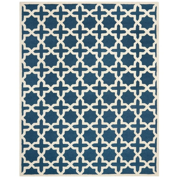 SAFAVIEH Cambridge Liz Geometric Wool Area Rug, Navy Blue/Ivory, 11'6" x 16'