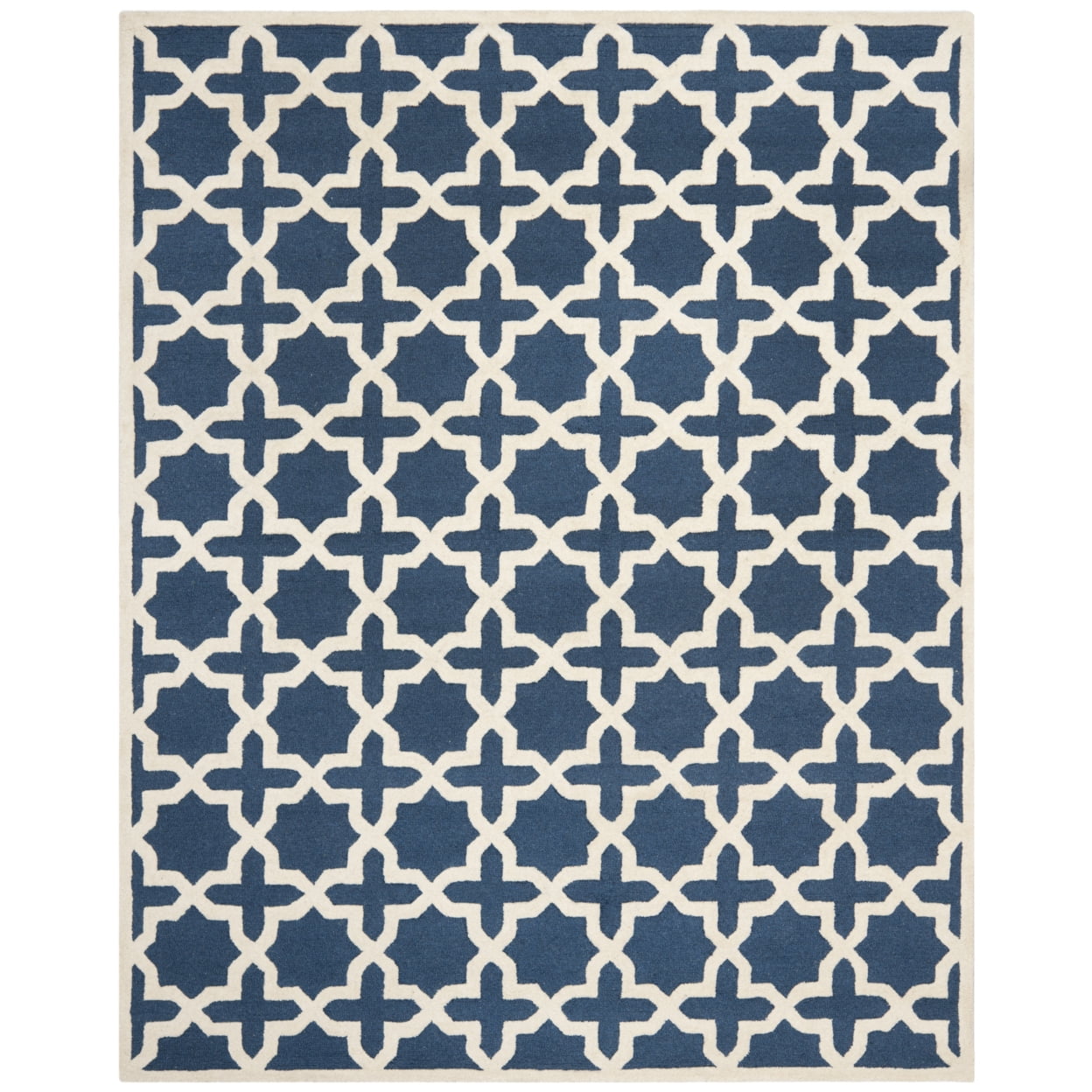 Navy Blue and Ivory Geometric Hand-Tufted Wool Area Rug, 11' x 15'