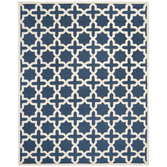 SAFAVIEH Cambridge Liz Geometric Wool Area Rug, Navy Blue/Ivory, 2'6" x 4'