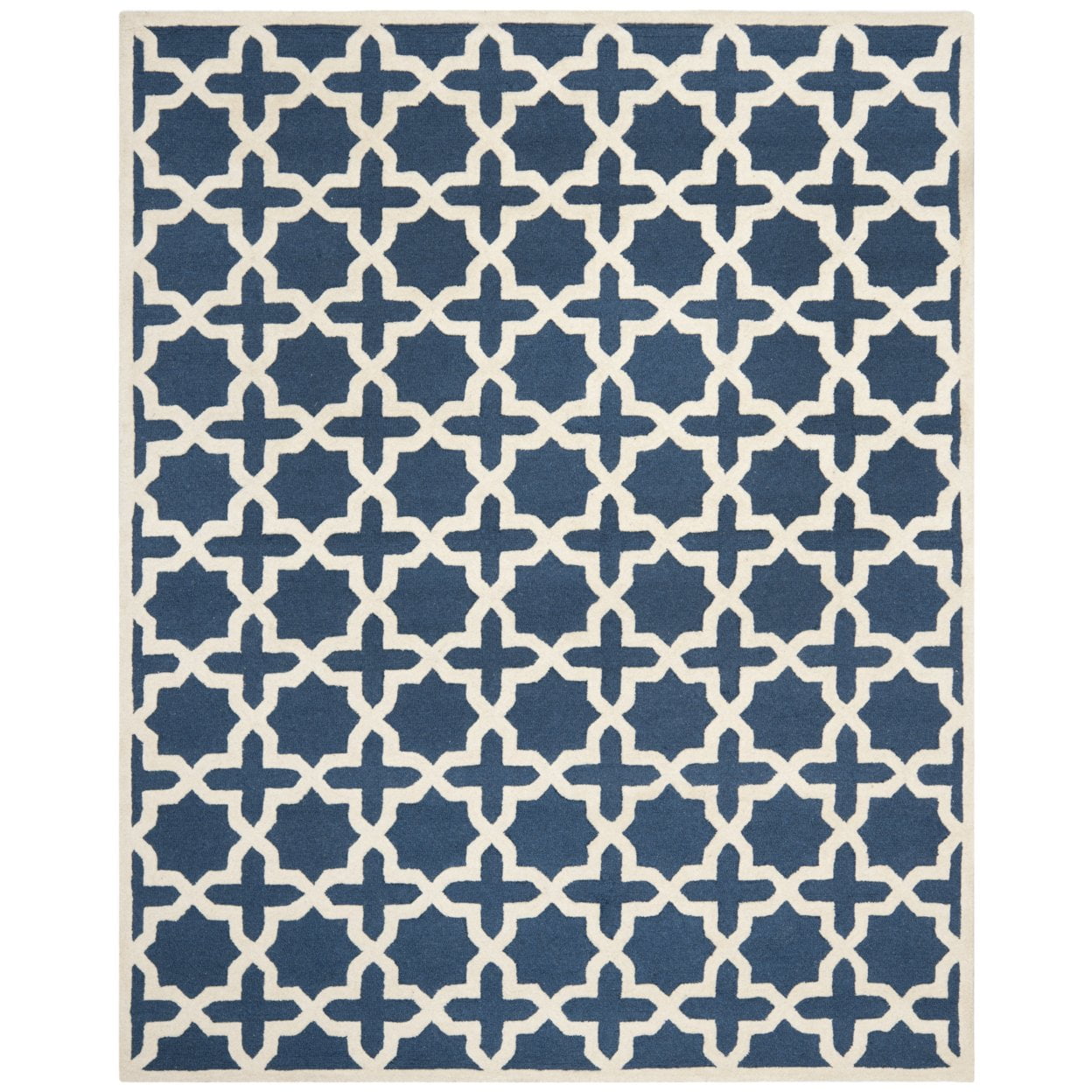 Navy Blue and Ivory Hand-Tufted Wool Square Rug, 4' x 4'