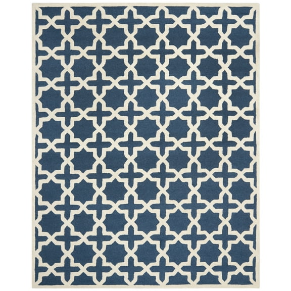 SAFAVIEH Cambridge Liz Geometric Wool Area Rug, Navy Blue/Ivory, 4' x 6'