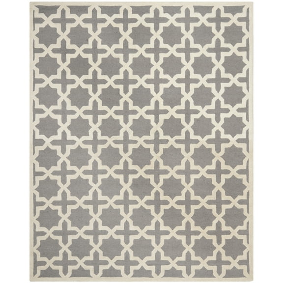 SAFAVIEH Cambridge Liz Geometric Wool Area Rug, Silver/Ivory, 9' x 12'