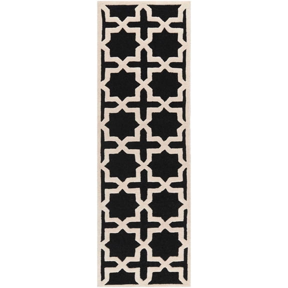 SAFAVIEH Cambridge Liz Geometric Wool Runner Rug, Black/Ivory, 2'6" x 12'