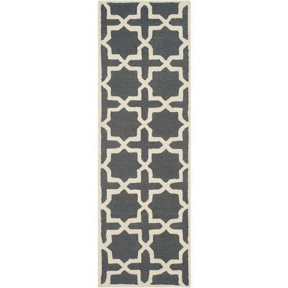 SAFAVIEH Cambridge Liz Geometric Wool Runner Rug, Dark Grey/Ivory, 2'6" x 12'