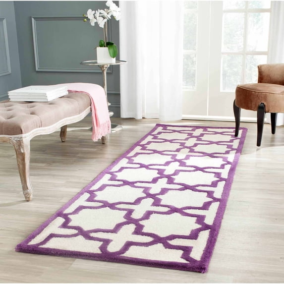 SAFAVIEH Cambridge Liz Geometric Wool Runner Rug, Ivory/Purple, 2'6" x 8'